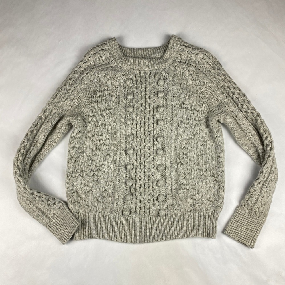 J. Crew Sweater Women's Size Small Gray Wool Blend Popcorn Cable Knit